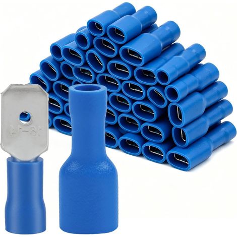 100 Cosses Isolées De 6,3 Mm, 50 Fiches Plates + 50 Prises Plates (Bleues), Adaptées À L'électronique Automobile Et Aux Projets De Bricolage (1/5)