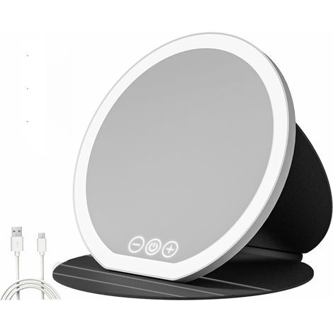 Wiederaufladbarer Reisekosmetikspiegel – Tragbarer und beleuchteter Schminkspiegel – 3 Helligkeitsstufen – Kompaktes LCD-Display – LED-Tischspiegel fürs Badezimmer – Touchscreen – Schwarz (1/5)