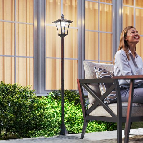2 lampadaires sur pied solaires d'extérieur jardin avec 2 lampes LED blanc 6000K IP44 Ø18.5 x 129H cm noir