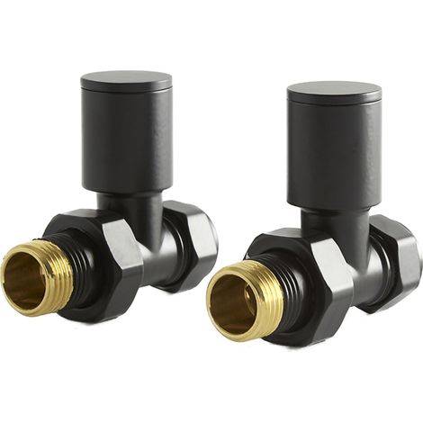 Hudson Reed - Robinets de Radiateur Droits (Lot de 2) - Noir (1/4)
