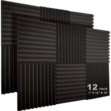 Lot De 12 Panneaux Acoustiques 10 Fentes 1 X 12 X 12 Pouces En Mousse Acoustique Cales D'Insonorisation De Studio Panneaux Haute Densite Resistants Au Feu (Noir) (1/5)