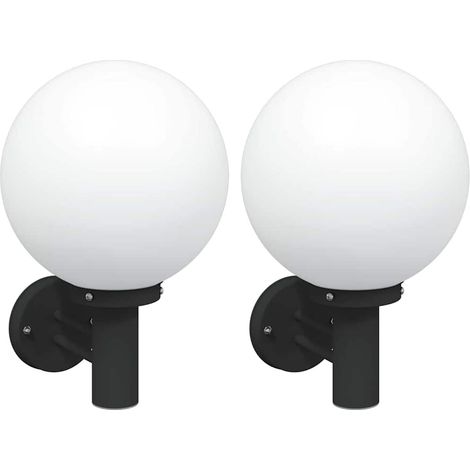 Lot de 2 appliques murales extérieures modernes style minimaliste jardin 28 x 25 x 38 cm en acier inoxydable noir (1/5)