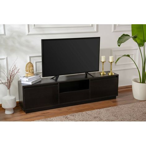 Dmora - Mueble de televisión Morrigan, Aparador de salón, Mueble bajo para TV, Base de pared equipada, 160x30 h42 cm, Negro (1/5)