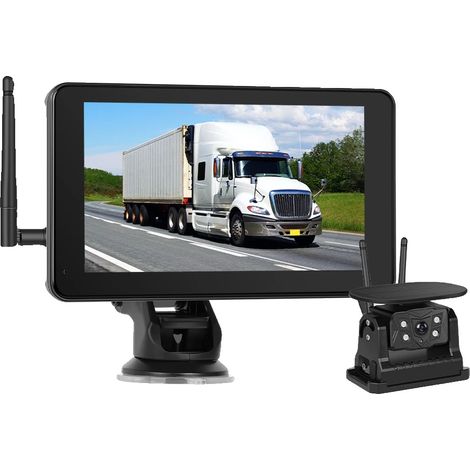 Monitor para coche, cámara de marcha atrás inalámbrica, carga solar, monitor con cámara (1/5)