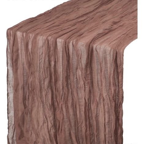 Chemin de table en gaze froissée, nappe longue, chemin de table pour mariage, anniversaire, décoration 90 x 180 cm, marron foncé