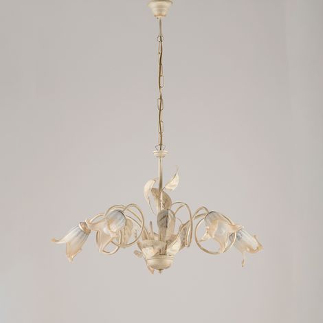 Lampadario Arte Povera Limone 5 Luci Avorio e Bianco LuceArt Classic