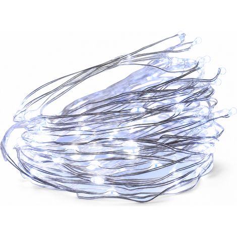 Guirlande LED Blanc Froid sur Fil de Cuivre, 100 LED, 10 m, 8 Modes, Télécommande et Boîtier à Piles Étanche (1/5)