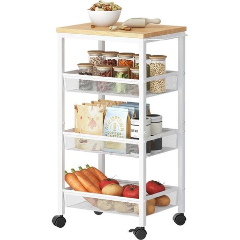 Schmaler 4 stockiger kuchenwagen - metall und holzoptik