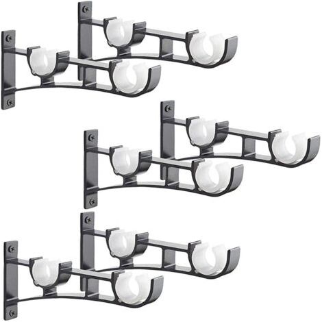 6Pièces Tringle à Rideau en métal Robuste, Support de Tringle à Rideaux, Double Tringle à Rideau Pole Holder, Support Rideau, Support de Tringle à Rideau en Aluminium, Support de Tringle à Rideau Noir
