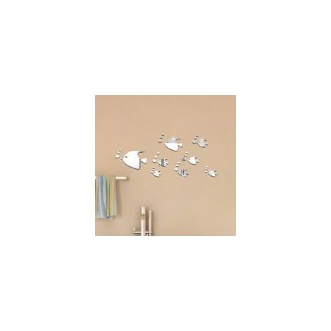 Autocollant mural à bulles de poisson de mer Autocollants effet miroir 3D DIY Autocollant amovible (Argent) (1/5)