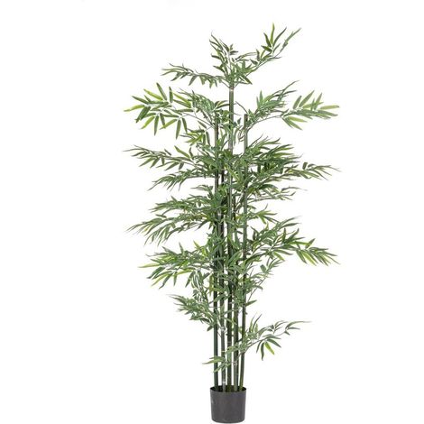 Pianta "Bamboo" con vaso in plastica nero, foglie in tessuto di raso -Ø50x130h (1/4)