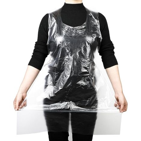 Confezione da 100 grembiuli monouso in plastica trasparente - 90 x 60 cm - Per adulti - Impermeabili e resistenti all'olio - In polietilene - Per cucinare, pulire, dipingere, trasparenti (1/5)