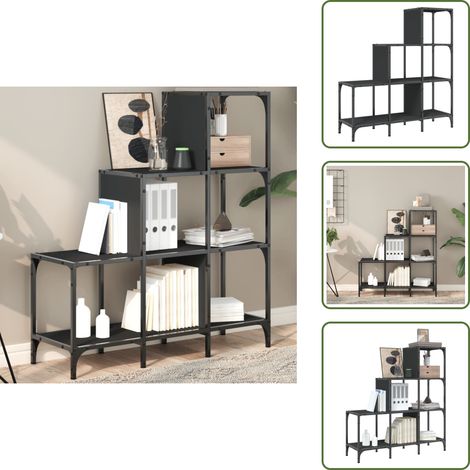 Bibliothèque noir 92x30x102 cm bois d'ingénierie et métal - Bibliothèque - Étagère - Meuble De Rangement - Bibliothèque Design - Bibliothèque Moderne