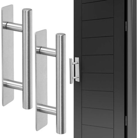 Set di 2 maniglie autoadesive per mobili in acciaio inox spazzolato, non richiedono foratura, per cassetti, armadi e porte, per legno, vetro e (1/5)