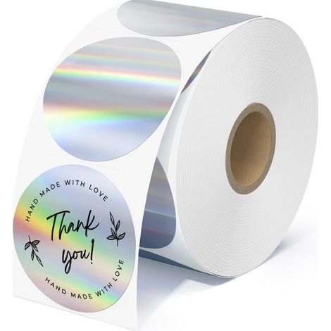 500 étiquettes rectangulaires, 400 étiquettes rondes, étiquettes thermiques holographiques, autocollantes, imprimables sans encre, pour emballage cadeau et étiquetage produit (1/5)