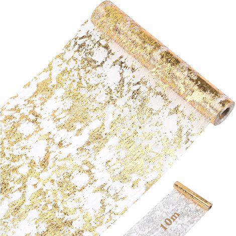 Chemin de Table Doré 28 cm x 10 m, Feuille d'Or, Décoration de Table, Nappe à Paillettes Dorées, Tissu, Mariage, Fête, Anniversaire, DIY