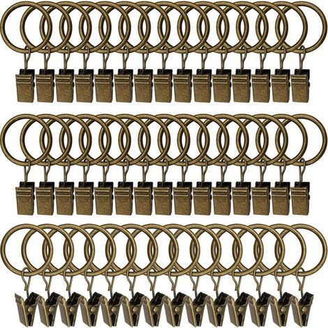 45PCS Anneaux à rideaux avec pinces - Bronze antique, pinces à rideaux solides, crochets de fixation de tringle de tension, crochets décoratifs pour rideaux et cadres de fenêtres à trou métallique I.D (1/5)