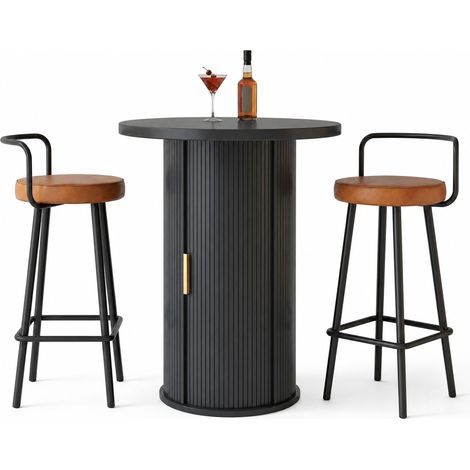 Set bar con tavolo alto rotondo con contenitore e 2 sgabelli ergonomici in MDF e metallo HOMVRA (1/5)