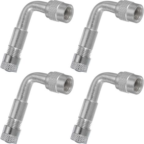 Extension de Valve à 90 degrés, 4 pièces Adaptateurs d'extension de Valve de Pneu universels compatibles pour Voitures, vélos, Motos, remorques, VR et véhicules de Loisirs, Argent (1/5)