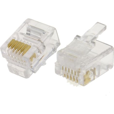 RJ12 6p6c 6 Position 6 Conductor Modular Fiches Bouchons Crimps [10 Paquet de] (1/3)