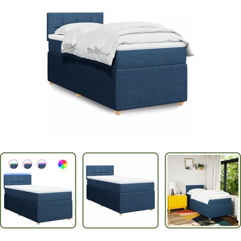 vidaXL Surmatelas -  Sommier à lattes de lit avec matelas Bleu 90x190 cm Tissu (1/5)