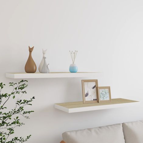 Floating Wall Shelves 2 pcs Oak and White 80x23.5x3.8 cm MDF vidaXL