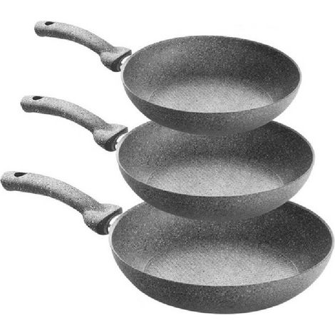 TrAdE Shop Traesio - Set 3 Padelle In Pietra Antiaderenti Regina Di Pietra Diametro 20 - 24 - 28 Cm - (1/5)