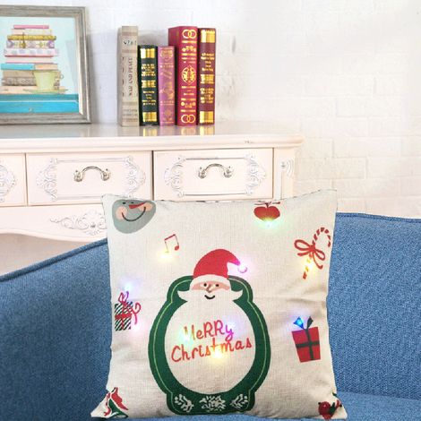 Housse de coussin lin 45 x 45 cm / 18 x 18 pouces LED multicolore déco Noël canapé voiture fenêtre chevet fermeture éclair (1/3)