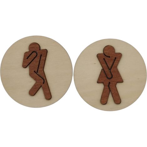 The Bars, coppia icone 3D uomo e donna per la porta del bagno, in legno di faggio