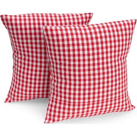 Set di 2 fodere per cuscini - 40 x 40 cm - Cuscini in cotone per ogni stanza, giardino e terrazzo - A quadri rossi e bianchi (1/5)