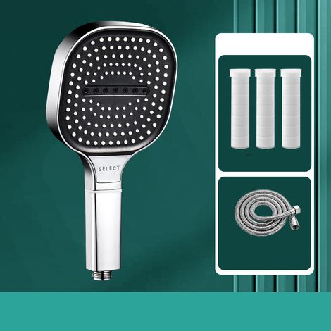 Douchette Haute Pression 130 mm, avec Tuyau 1.5m, Pommeau de Douche Économie d'Eau, avec 3 Modes de Jet, Design Élégant pour Salle de Bain (1/4)