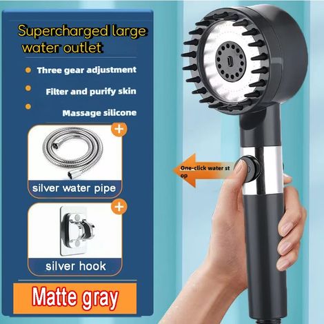 (style10) Pommeau de douche 4 modes, pommeau de douche haute pression, pommeau de douche à arrêt automatique avec jet massant et filtre, accessoires de salle de bain (1/5)