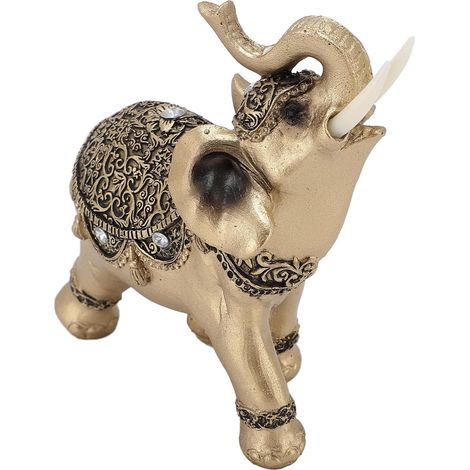 Feng Shui Resin Golden Elephant Statue, Wealth Elephant Sculpture for Home, Office, with Lucky Ceremonial Costume for TV Stand, Entryway, Bookshelf (1/5)