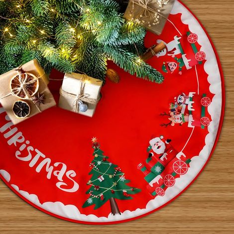 Tapis de sapin de Noël grand format, 91 cm (36 pouces), tapis de sapin « Joyeux Noël », tapis de sapin « Flocons de neige », style rustique champêtre (1/5)