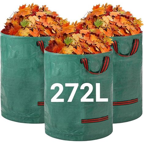 Robuste Gartenabfallsäcke – 272 l x 3er-Pack wiederverwendbare Gartensäcke mit Griffen – Industriestoff für Laubabfälle – wasserdichte Gartenabfallsäcke