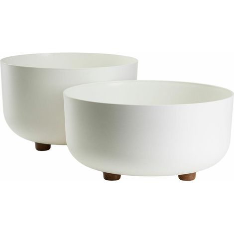 Set aus TERRA Blumenschalen auf recycelten Beinen, cremefarben, 2 Stück.