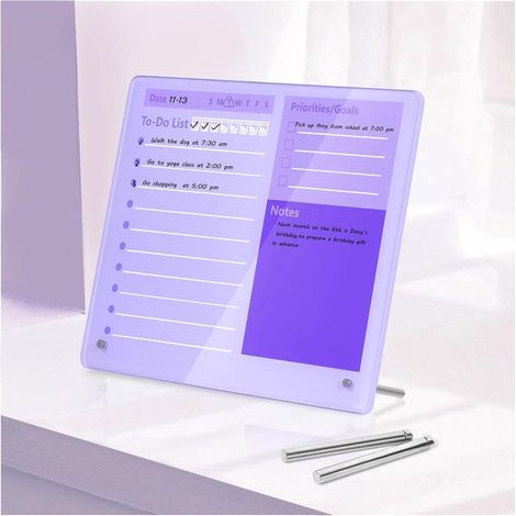 Tableau blanc - 30 x 25 cm - Tableau blanc acrylique - Bureau - Tableau d'affichage - Tableau blanc de table avec support - Tableau blanc violet sans cadre - Pour bureau - maison - école 25 cm x 30 cm (1/5)