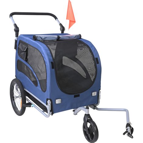 Mophorn Rimorchio Bici per Cani Pieghevole Portata max. 45kg Passeggino per Animali Domestici con Ruote a Sgancio Rapido, Attacco Universale, Carrello per Bici Traino Rimorchio per Animali Nero / Blu