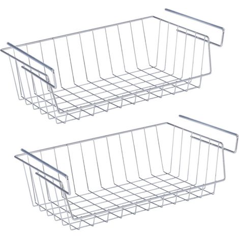 Lot de 2 paniers suspendus chromés 44 x 27 x 15 cm – Rangement cuisine en métal – Support antidérapant pour étagères – Organisation placard (1/4)