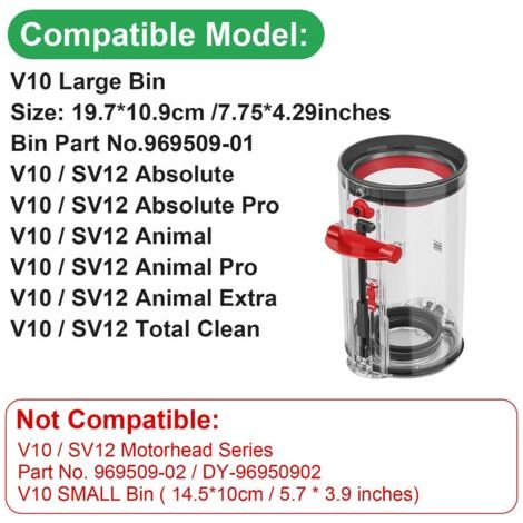 Contenitore polvere grande per aspirapolvere, accessori di ricambio, compatibile con modelli simili a V10, SV12, SV13, SV27, non adatto per piccolo contenitore (1/4)