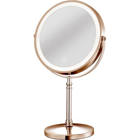 Miroir De Maquillage Éclairé Avec Support - Miroir De Toilette 8 Pouces À Double Face - Grossissement 1X Et 10X - Lumières LED En 3 Couleurs - Rechargeable (1/5)
