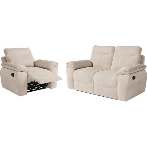 PACK - Canapé de relaxation ROSS manuel 2 places et fauteuil en velours côtelé - Beige