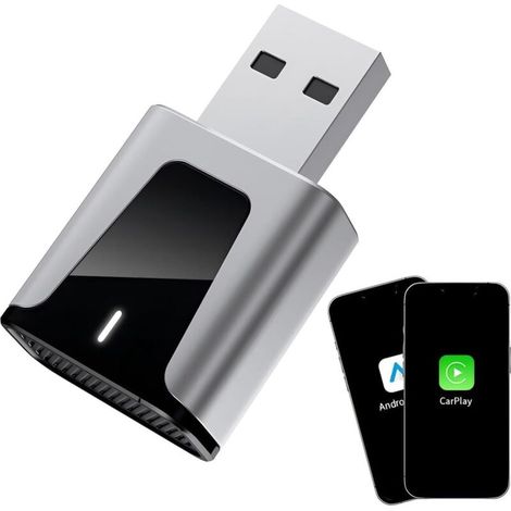 CarPlay sans Fil, Adaptateur Cle CarPlay Voiture, Android Auto sans Fil, USB/Type-C Plug & Play, Accessoire Voiture Bluetooth pour Apple iPhone iOS 10+ et Android 11+ (1/4)