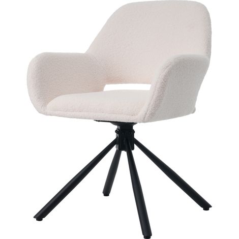 Ensemble salle à manger extensible avec table blanche, rangement intégré et 4 chaises en tissu sherpa aux pieds métal (1/5)
