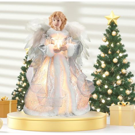 Cimier de sapin de Noël avec lumières, 32 cm, argenté (1/4)