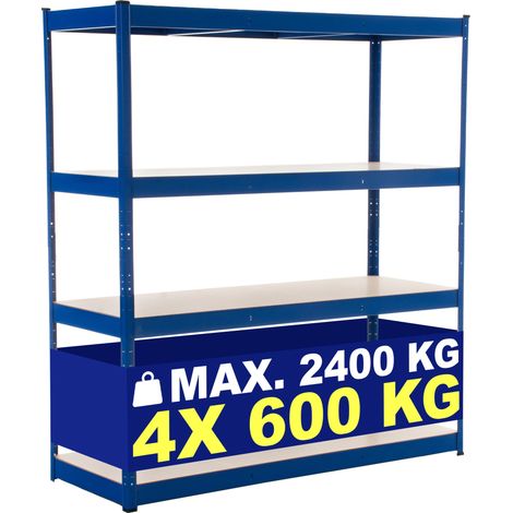 Étagère de stockage charge lourde 180 x 160 x 60 cm rayonnage métallique bleu galvanisé 4 niveaux 100009041