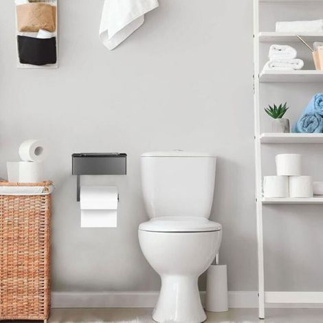 Porte Papier Toilette Mural Auto Adhésif avec Boîte à Mouchoirs, Support Papier Toilette sans Percage en Acier Inoxydable Femeo (1/4)