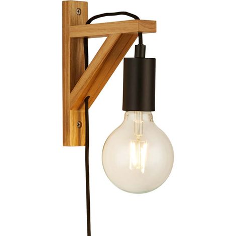 Wandlampe Wandleuchte Holzlampe Retro Wohnzimmerlampe Leselampe natur H 20 cm
