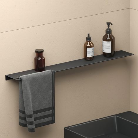 doporro Mensola da Parete Multifunzionale 80 cm in Alluminio Nero Opaco, Mensola per Doccia con Portasciugamani, per Bagno e Cucina Reglo-06