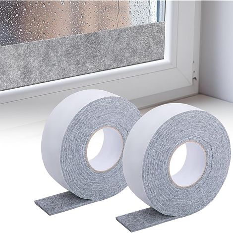 2 rouleaux d'absorbeur de condensation pour fenêtre - 5 m x 5 cm - Bandes adhésives en feutre - Anti-condensation - Absorbeur d'humidité pour chaises, meubles ou fenêtres (1/5)